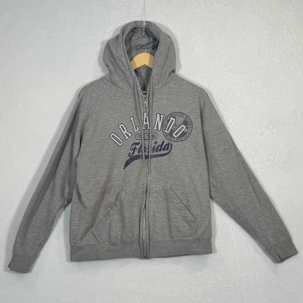 Orlando Florida Souvenir Zip Up Hoodie Mens Large Gray Fleece Sweatshirt Graphic